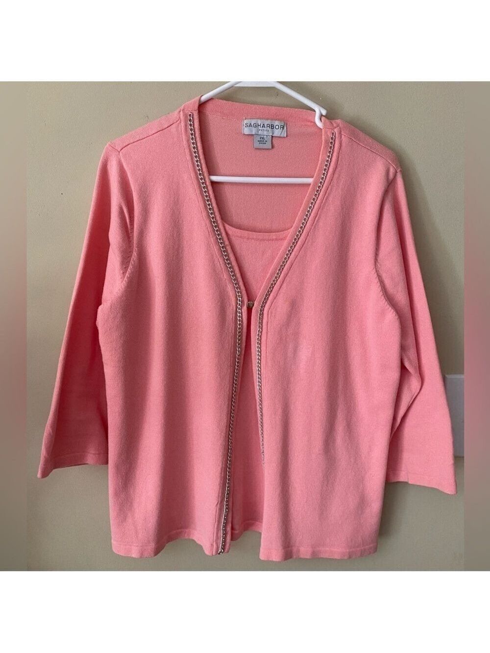 Sag Harbor Coral/Pink One Piece Tank and Cardigan PXL